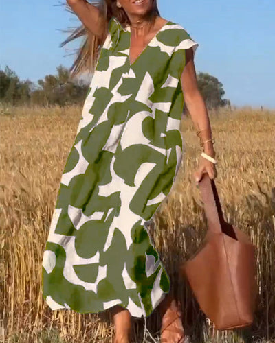 Stephanie - Bedrucktes Kleid mit V-Ausschnitt