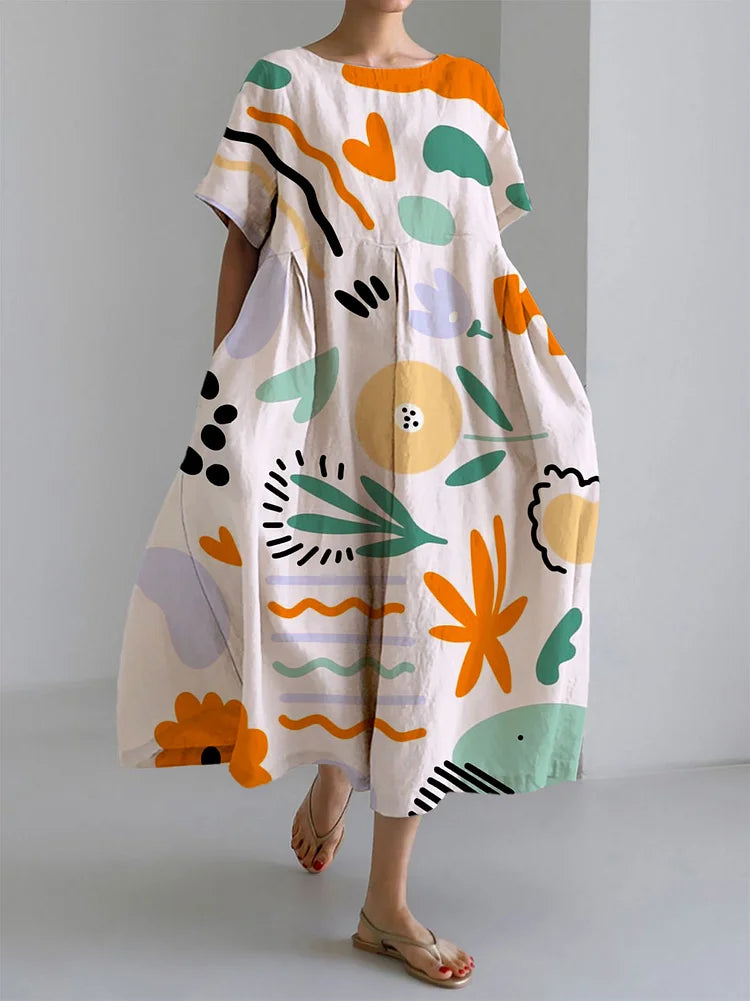 MILENA | Buntes langes Kleid mit leichtem Komfort und künstlerischem Druck für einzigartigen Sommerstil
