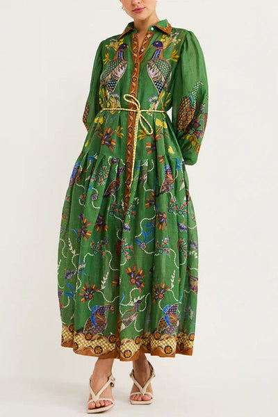 Lily™ - Heaven Bird Print Kleid mit Ballonärmeln