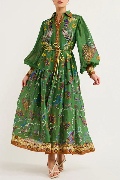 Lily™ - Heaven Bird Print Kleid mit Ballonärmeln