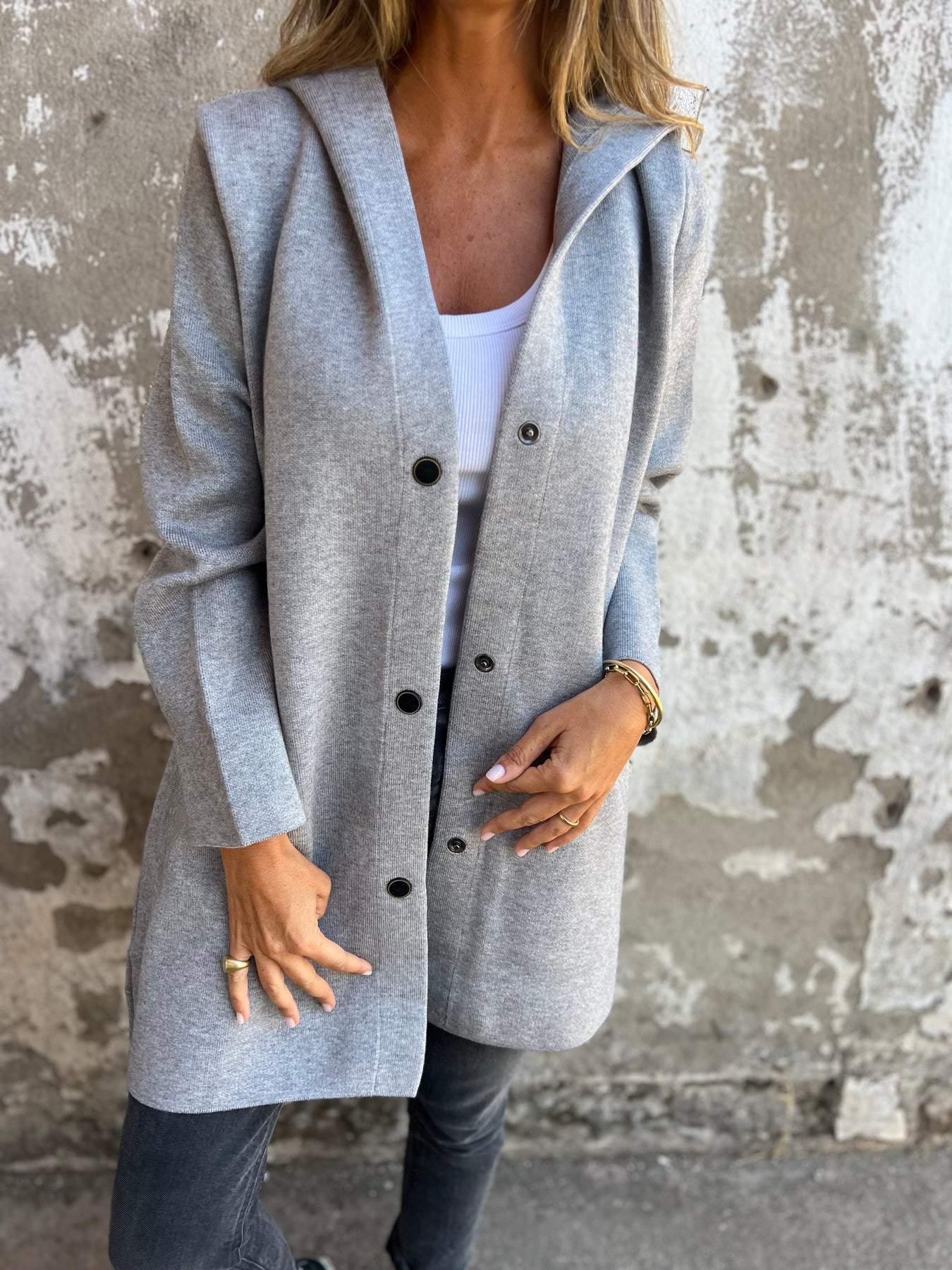 ELISA | Lässige einreihige Jacke mit Kapuze