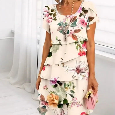 Elif™ | Pleated Floral Ruffled Kleid